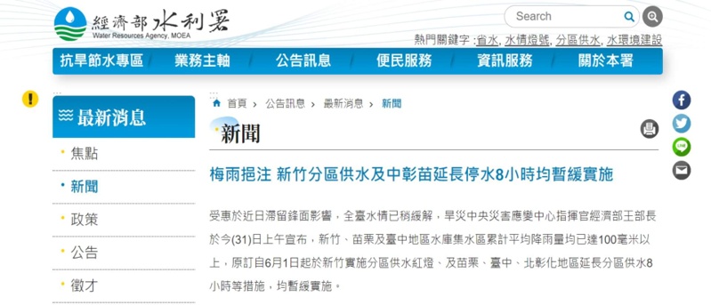 台中分區停水延長？最新消息公布了～