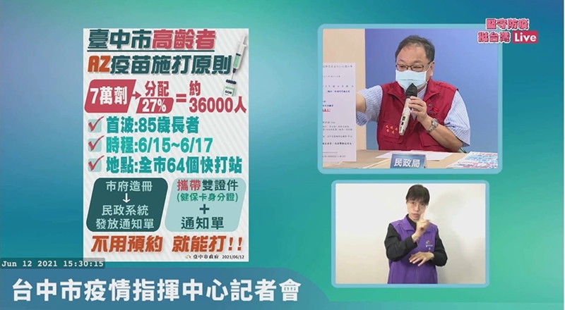 台中長者施打疫苗免預約~防疫措施持續更新中！