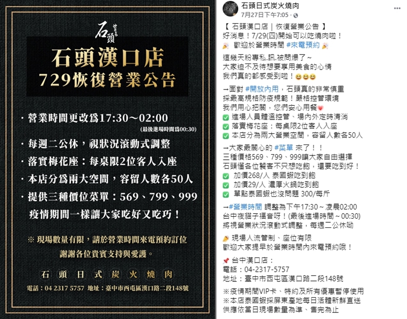 台中火鍋、燒肉、吃到飽～各式餐廳開放內用日期、預約方法懶人包