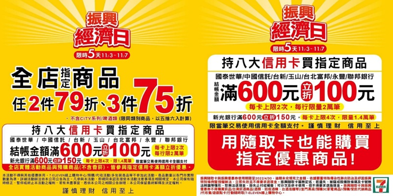 限時五天!7-11振興經濟日下殺低於六折~三件75折刷卡最高再折150元! 限時五天!7-11振興經濟日下殺低於六折~三件75折刷卡最高再折150元!