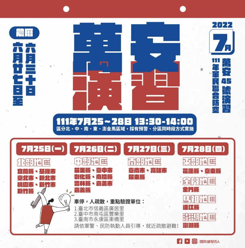 2022萬安演習台中7/26舉辦～今年試辦這個里不只要停車還需要就地疏散