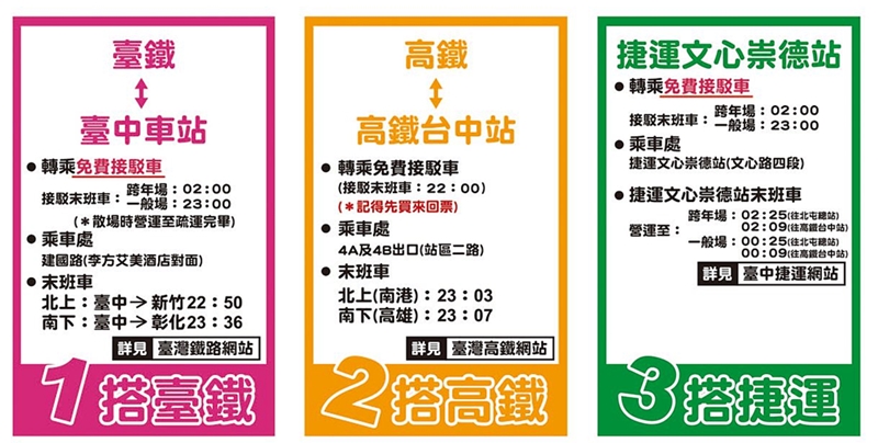 台中三場跨年晚會、五月天演唱會-交通管制、接駁車資訊懶人包