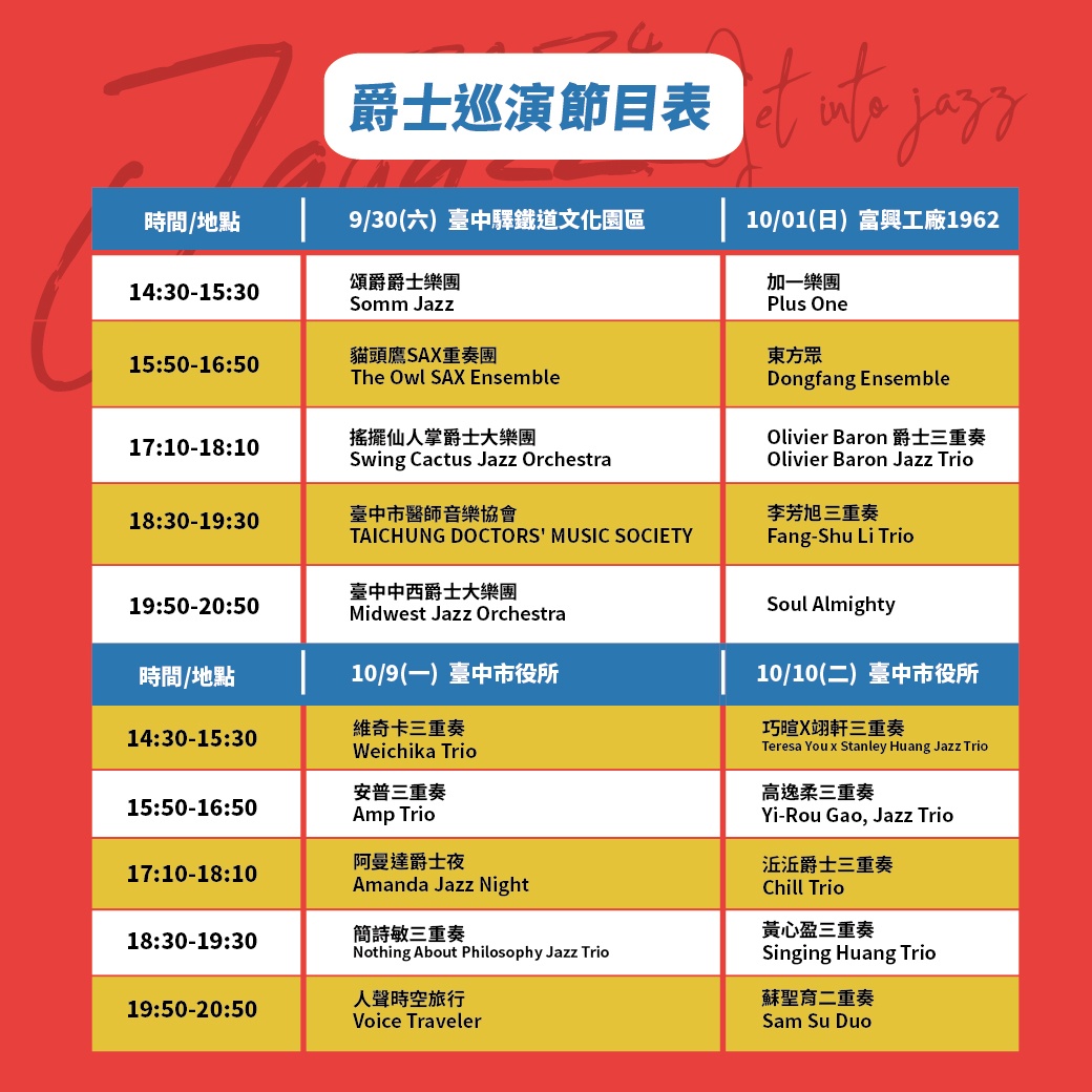2024台中爵士音樂節時間公布啦！22場免費表演快筆記