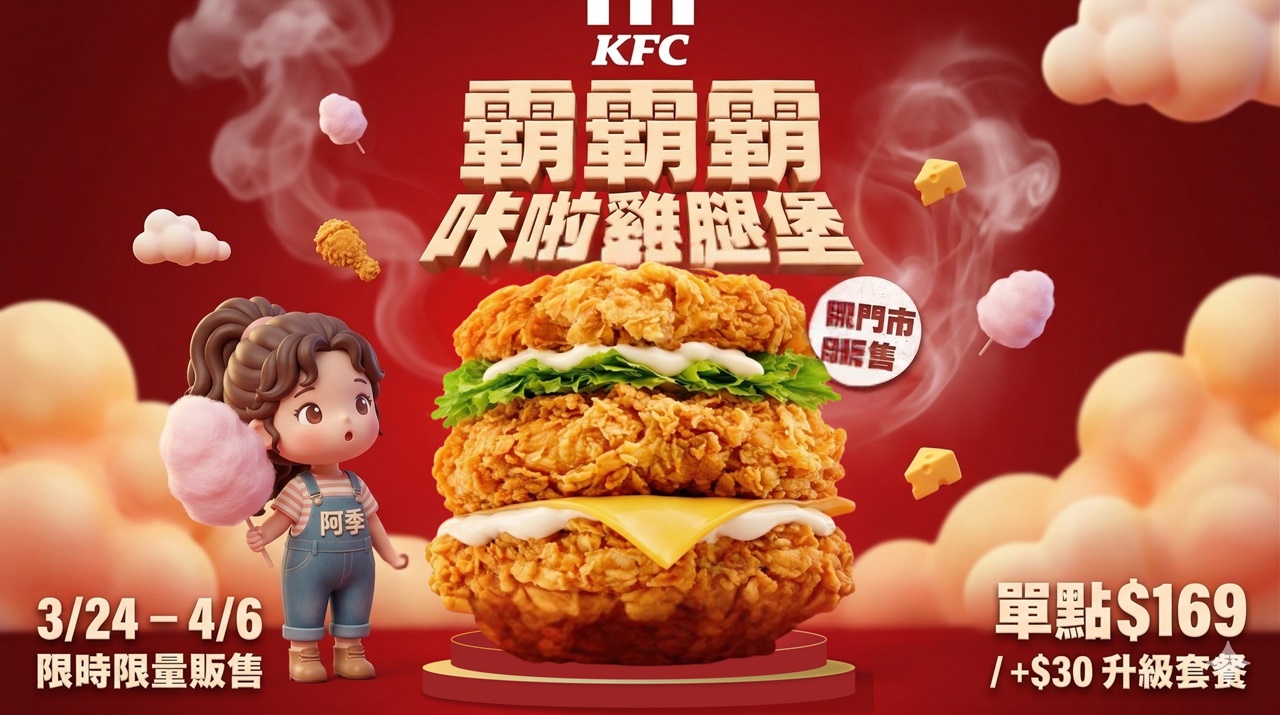 肯德基"霸霸霸"雞腿堡三層登場,肉量疊到讓人掉下巴~爽感直接炸開 肯德基"霸霸霸"雞腿堡三層登場,肉量疊到讓人掉下巴~爽感直接炸開